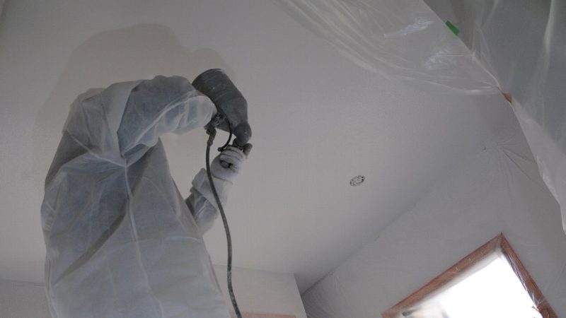[里山にある心柱のある家]　天井にも塗り壁材を使います。